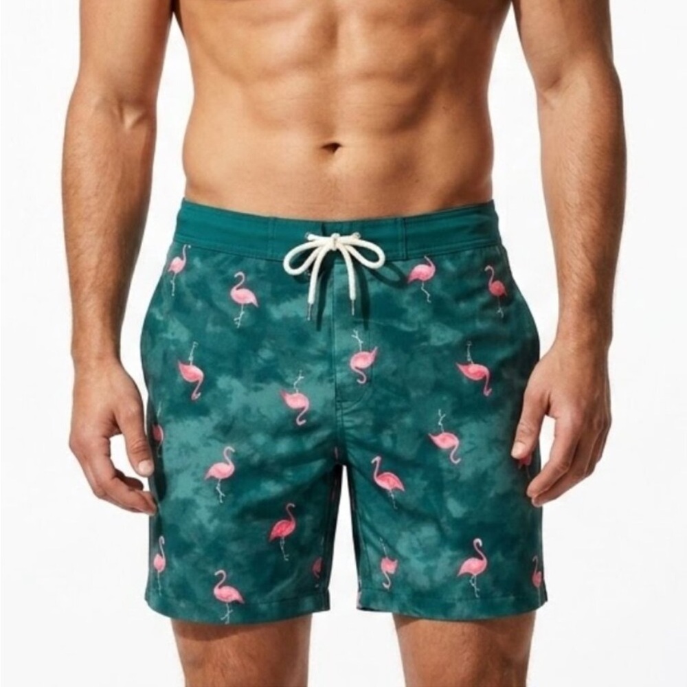 Old Navy Tropical Flamingo Swim Trunks Teal Tie Dye Board Shorts Summer Vibe L